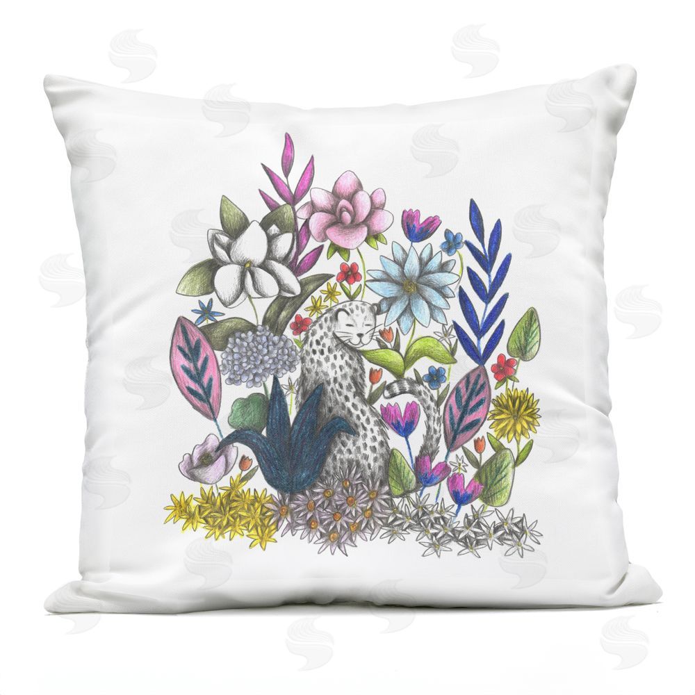 Cecilia Battaini Leopard in Midst of Flowers Outdoor Square Printed Throw Pillow