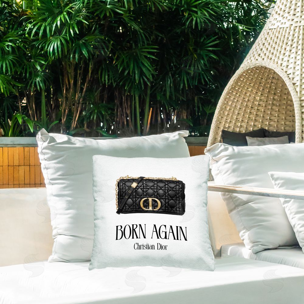 Ziwei Li Born Again Black Quilted Purse Outdoor Quick-Dry Polyester Printed Square Pillow on Patio