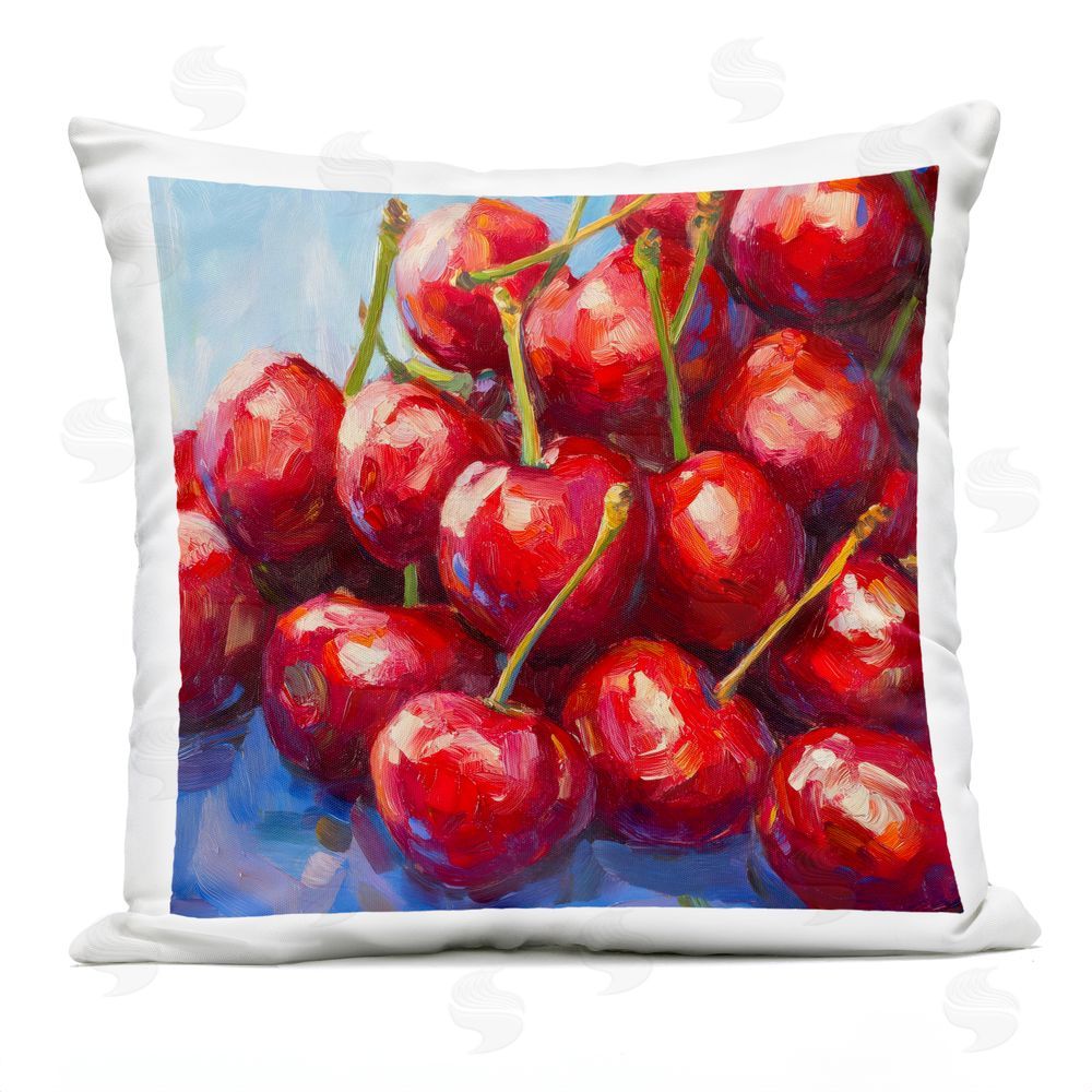 Petal Prints Design Luscious Red Cherries of Summer Outdoor Square Printed Throw Pillow