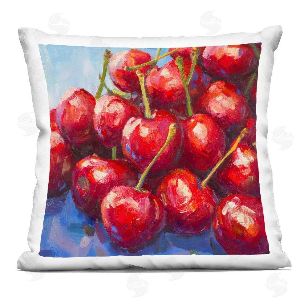 Petal Prints Design Luscious Red Cherries of Summer Square Printed Throw Pillow