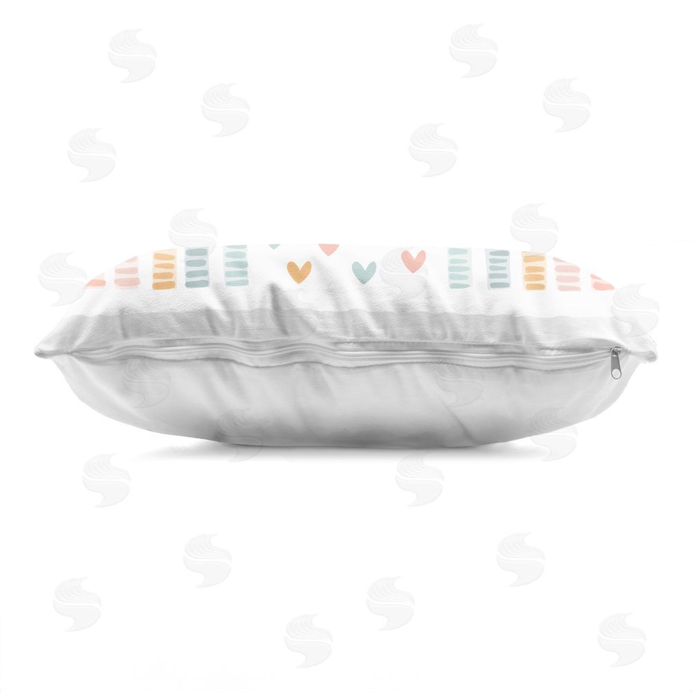 Stupell Studio Whimsical Pastel Rainbow with Hearts Printed Lumbar Throw Pillow Side View with Zipper Detail