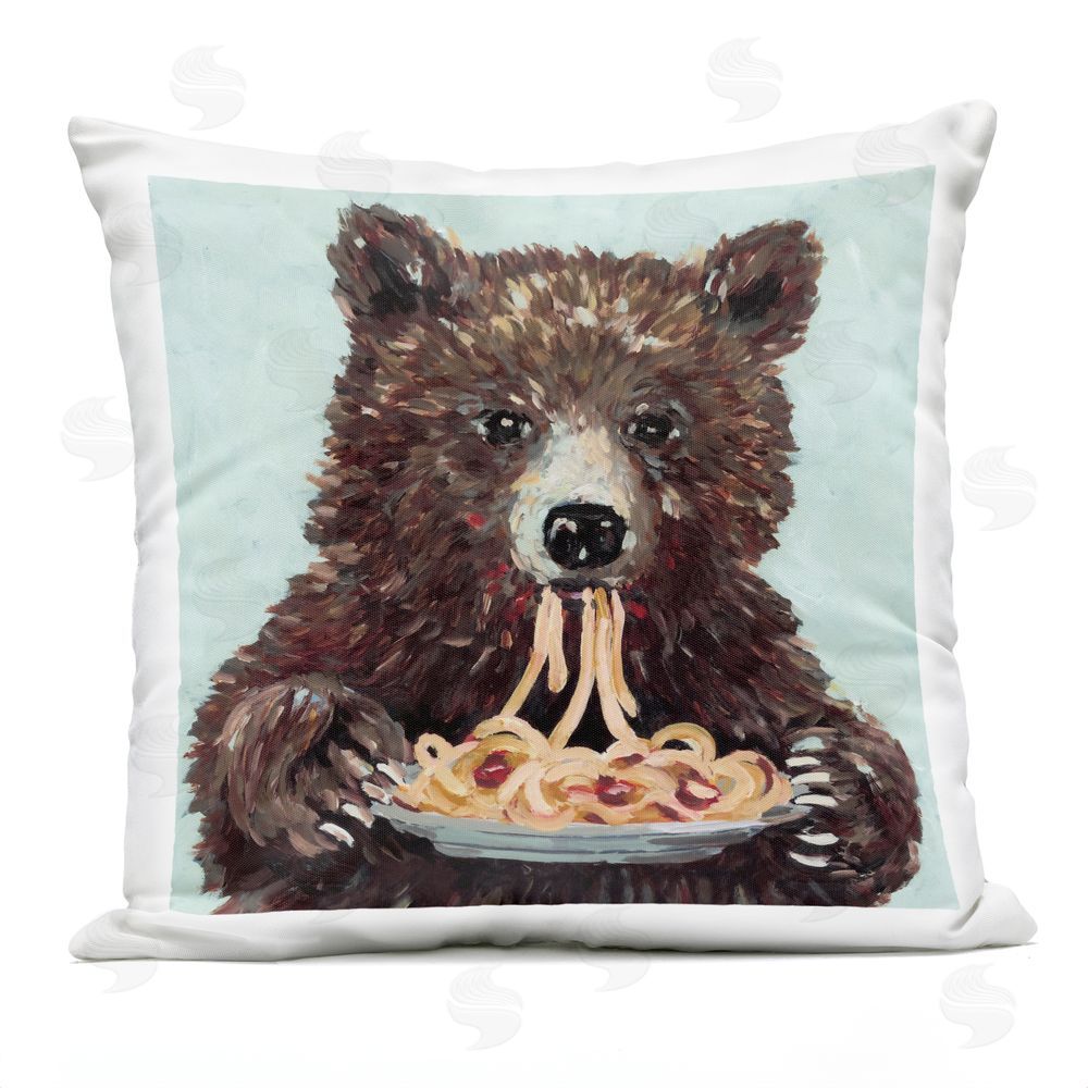Studio Bautista Whimsical Bear & Spaghetti Outdoor Square Printed Throw Pillow