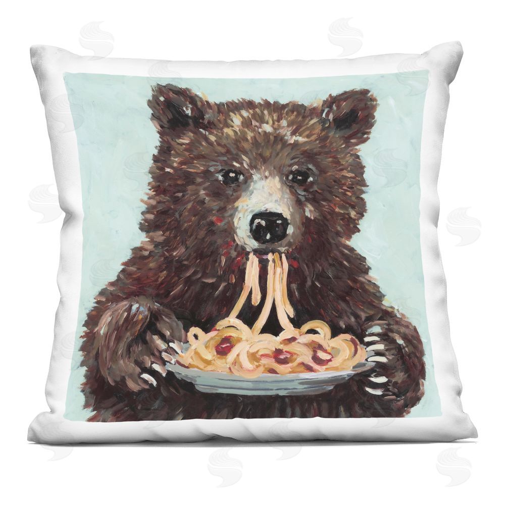 Studio Bautista Whimsical Bear & Spaghetti Square Printed Throw Pillow