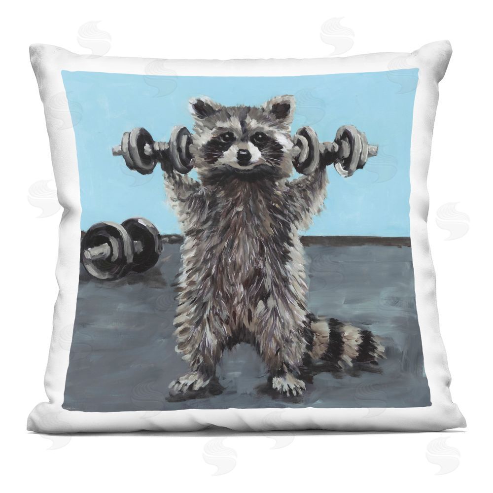 Studio Bautista Fitness Raccoon with Weights Square Printed Throw Pillow