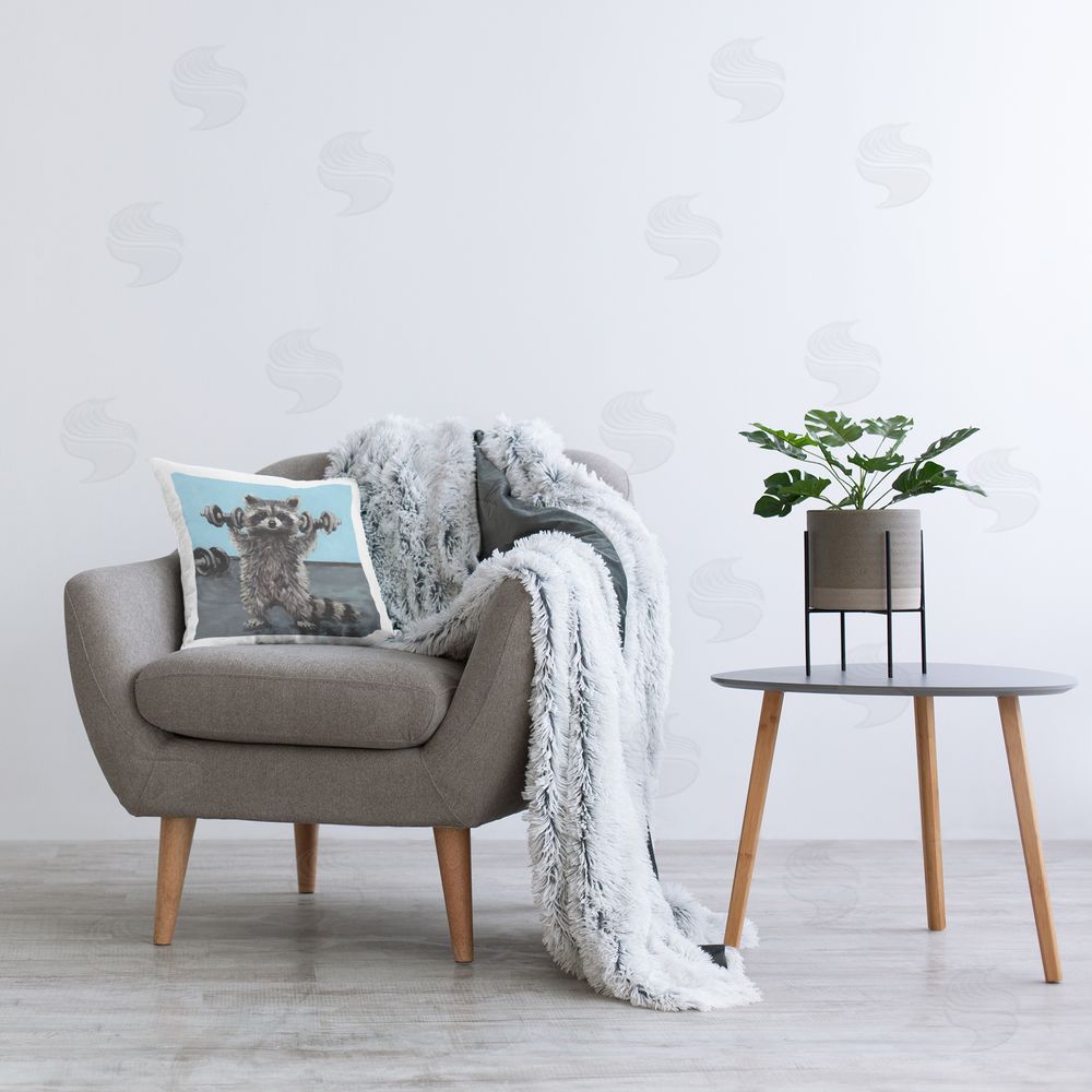 Studio Bautista Fitness Raccoon with Weights Square Printed Throw Pillow on Chair