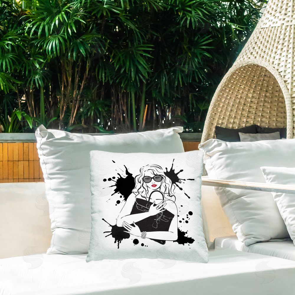 Martina Pavlova Black Bag Elegance & Glamour Outdoor Square Printed Throw Pillow on Seat