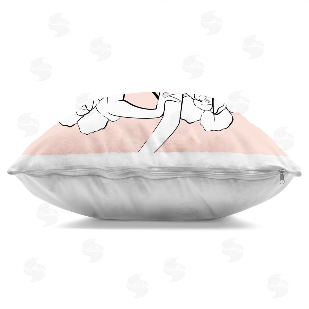 Martina Pavlova Pink Lady with Florals & Bow Indoor Plush Polyester Square Throw Pillow Zipper Detail
