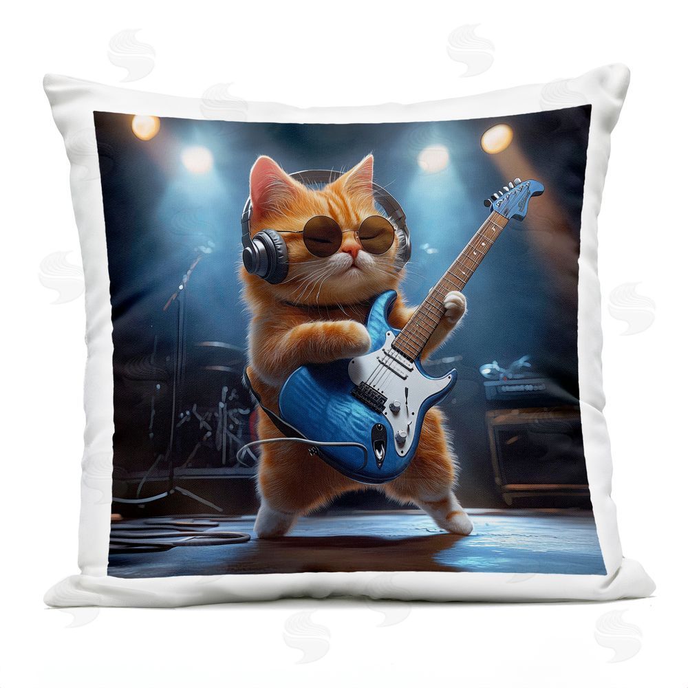 Jim Baldwin Cat Guitarist in Band Outdoor Square Printed Throw Pillow