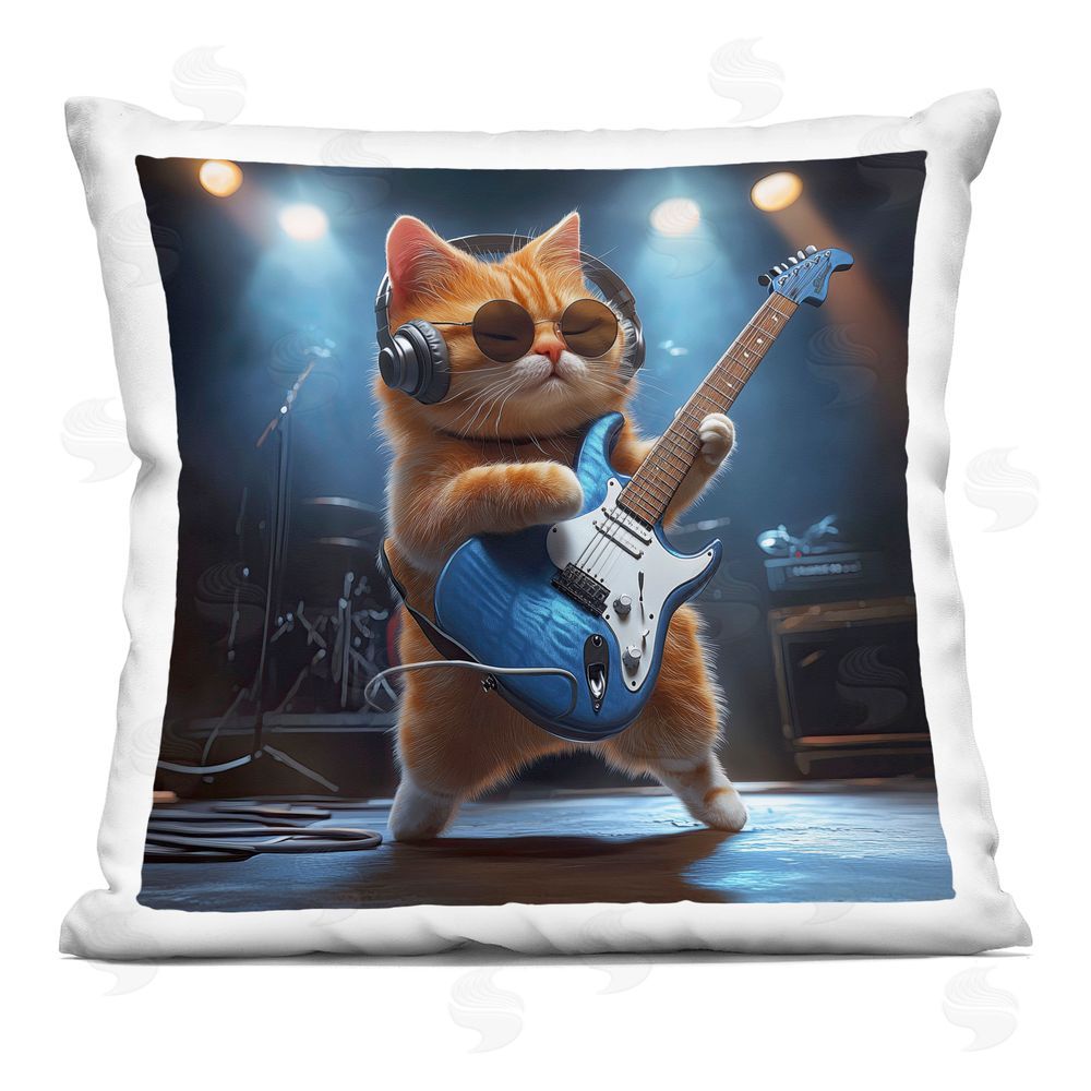 Jim Baldwin Cat Guitarist in Band Square Printed Throw Pillow