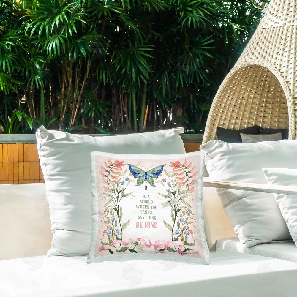 Audrey Jeanne Roberts In A World Be Kind Outdoor Quick-Dry Polyester Printed Square Pillow on Patio