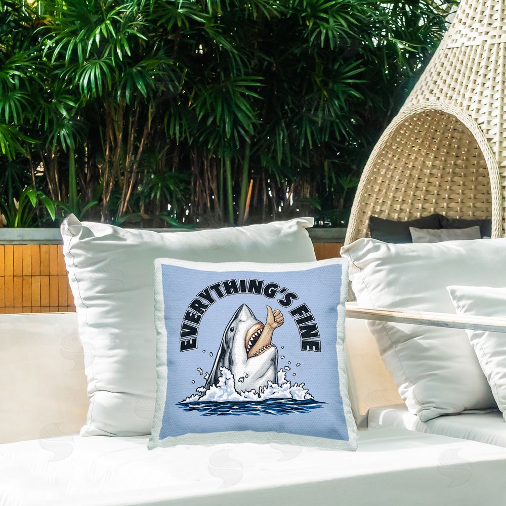 Jedco Brands Inc. Everything's Fine Shark Bite Square Printed Throw Pillow on Patio