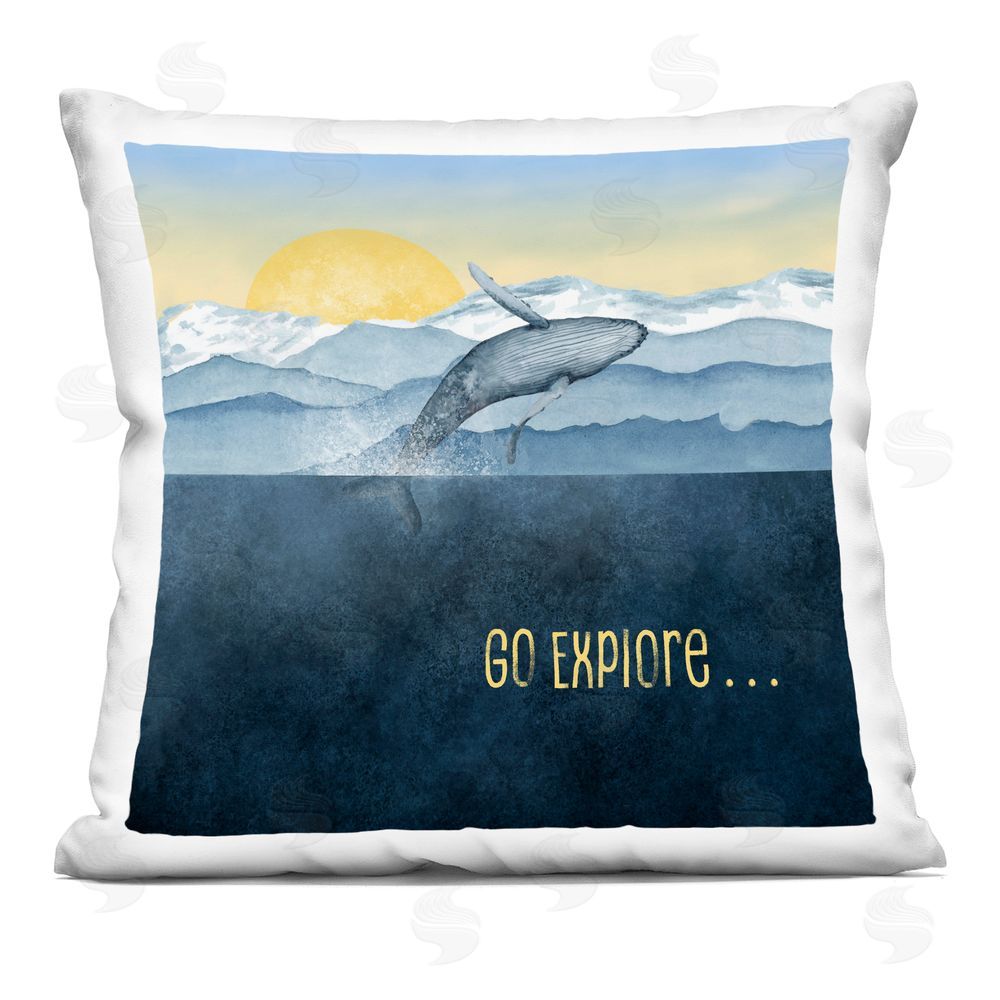Brett Blumenthal Go Explore Whale Breach Square Printed Throw Pillow