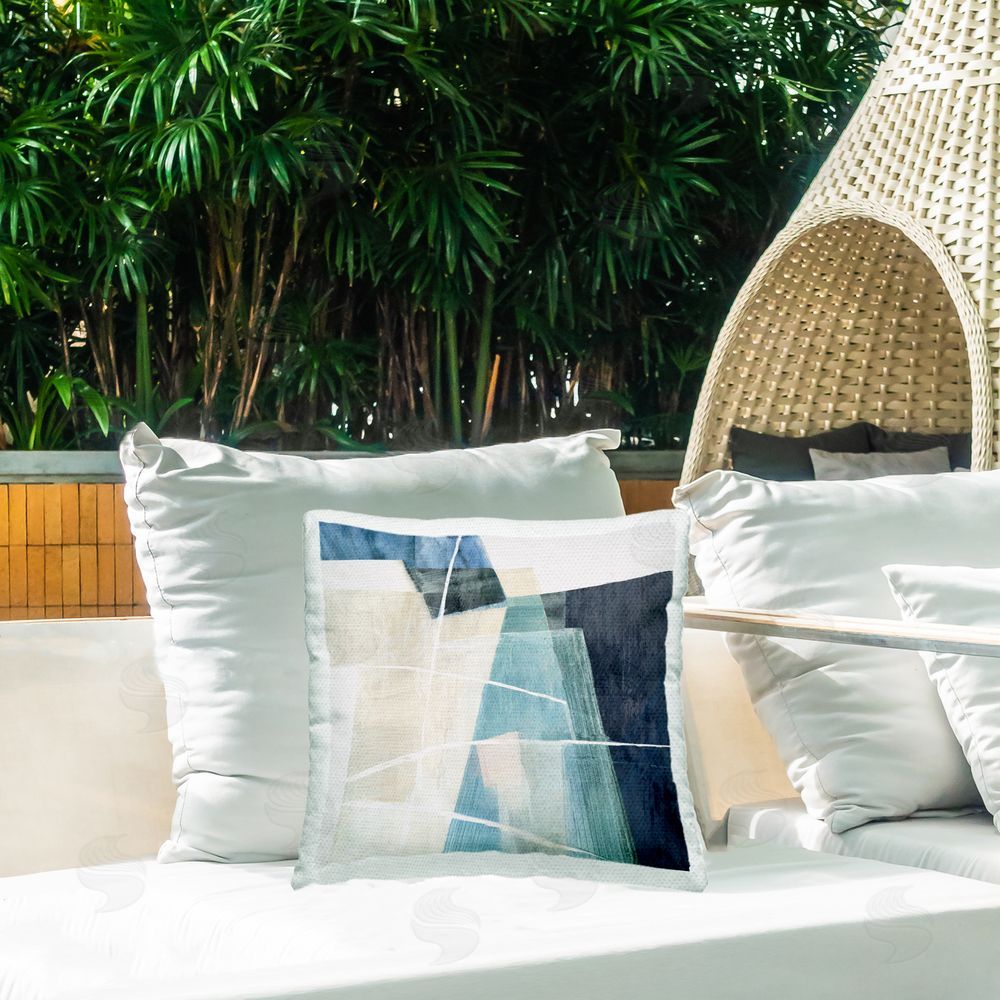 PI Studio Muted Geometric Corners Outdoor Quick-Dry Polyester Printed Square Pillow on Patio