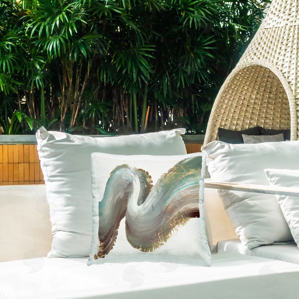 PI Studio Gentle Seafoam Curve Outdoor Quick-Dry Polyester Printed Square Pillow on Patio