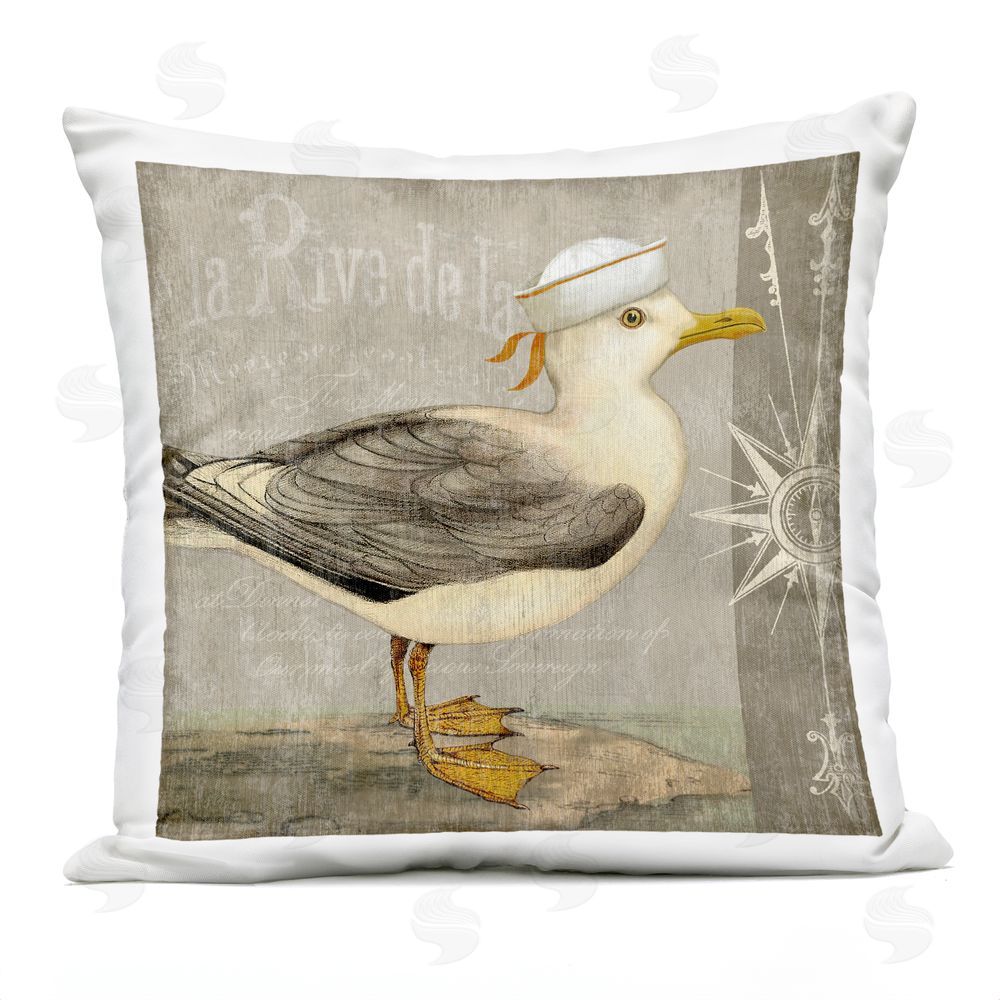 Suzanne Nicoll Rustic Little Seagull Outdoor Quick-Dry Polyester Square Throw Pillow