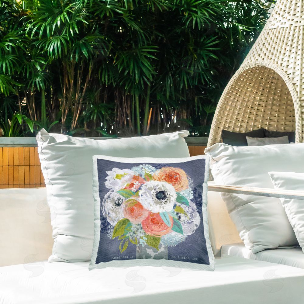 Suzanne Nicoll Happiness Is An Inside Job Outdoor Quick-Dry Polyester Printed Square Pillow on Patio