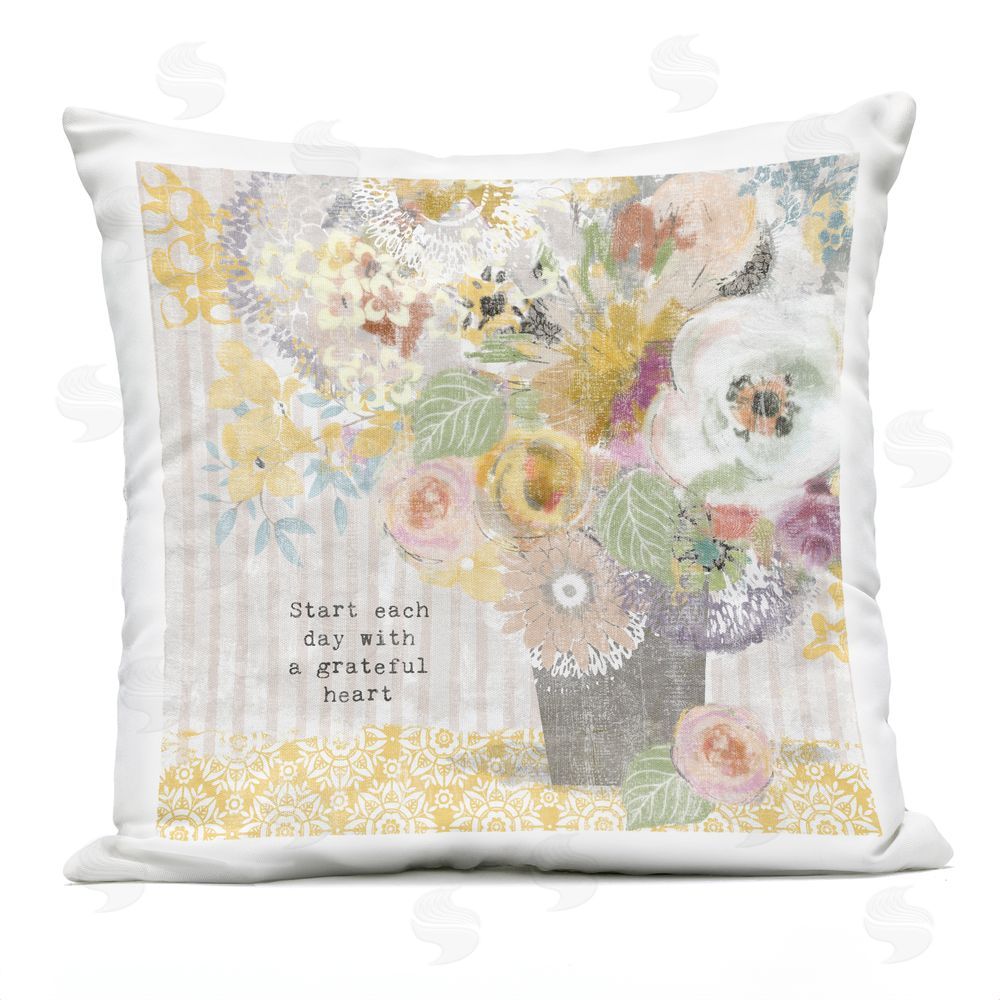 Suzanne Nicoll Floral Inspirations Grateful Heart Outdoor Quick-Dry Polyester Square Throw Pillow