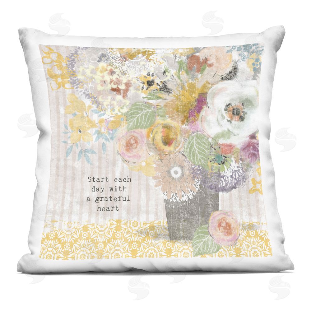 Suzanne Nicoll Floral Inspirations Grateful Heart Indoor Plush Polyester Square Throw Pillow