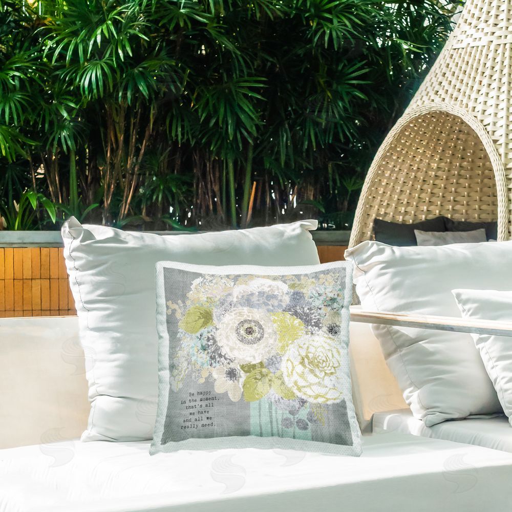Suzanne Nicoll Happy In The Moment Outdoor Quick-Dry Polyester Printed Square Pillow on Patio