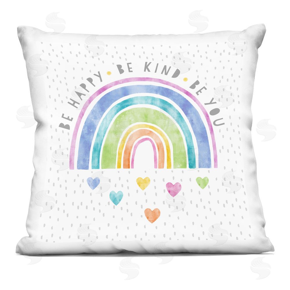 Suzanne Nicoll Be You Hearts & Rainbow Indoor Plush Polyester Square Throw Pillow