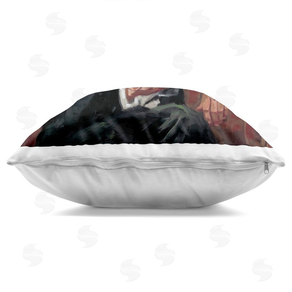 Studio Bautista Abe & Cell Phone Portrait Indoor Plush Polyester Square Throw Pillow Zipper Detail