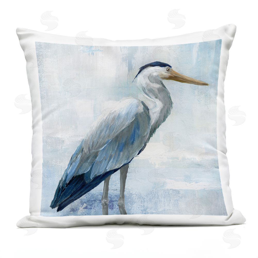 Nan Serene Blue Heron In Aqua Outdoor Quick-Dry Polyester Square Throw Pillow