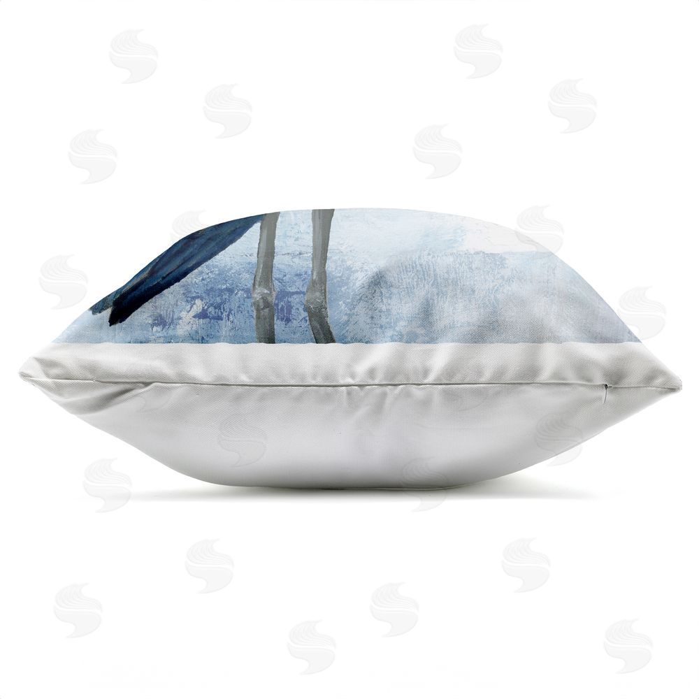 Nan Serene Blue Heron In Aqua Outdoor Quick-Dry Polyester Square Throw Pillow Zipper Detail