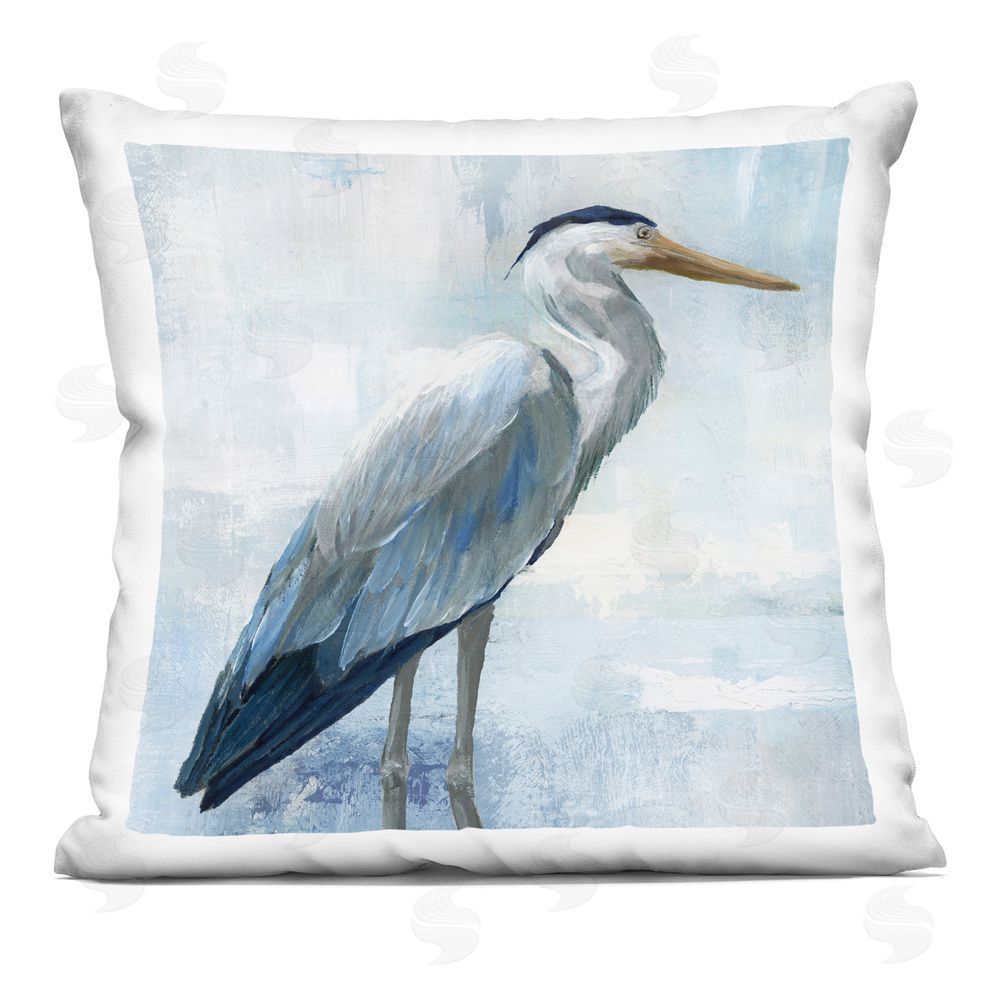 Nan Serene Blue Heron In Aqua Indoor Plush Polyester Square Throw Pillow