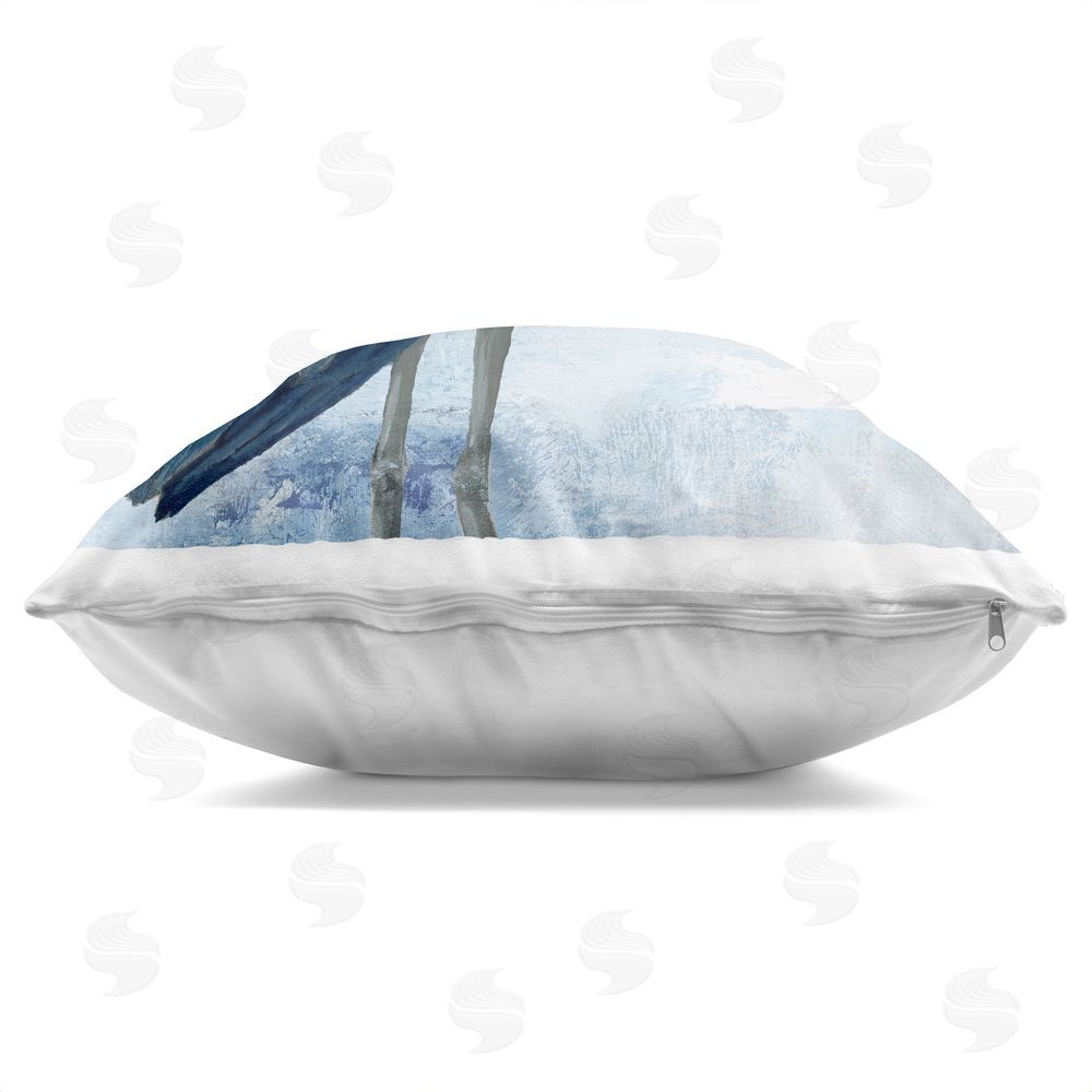 Nan Serene Blue Heron In Aqua Indoor Plush Polyester Square Throw Pillow Zipper Detail