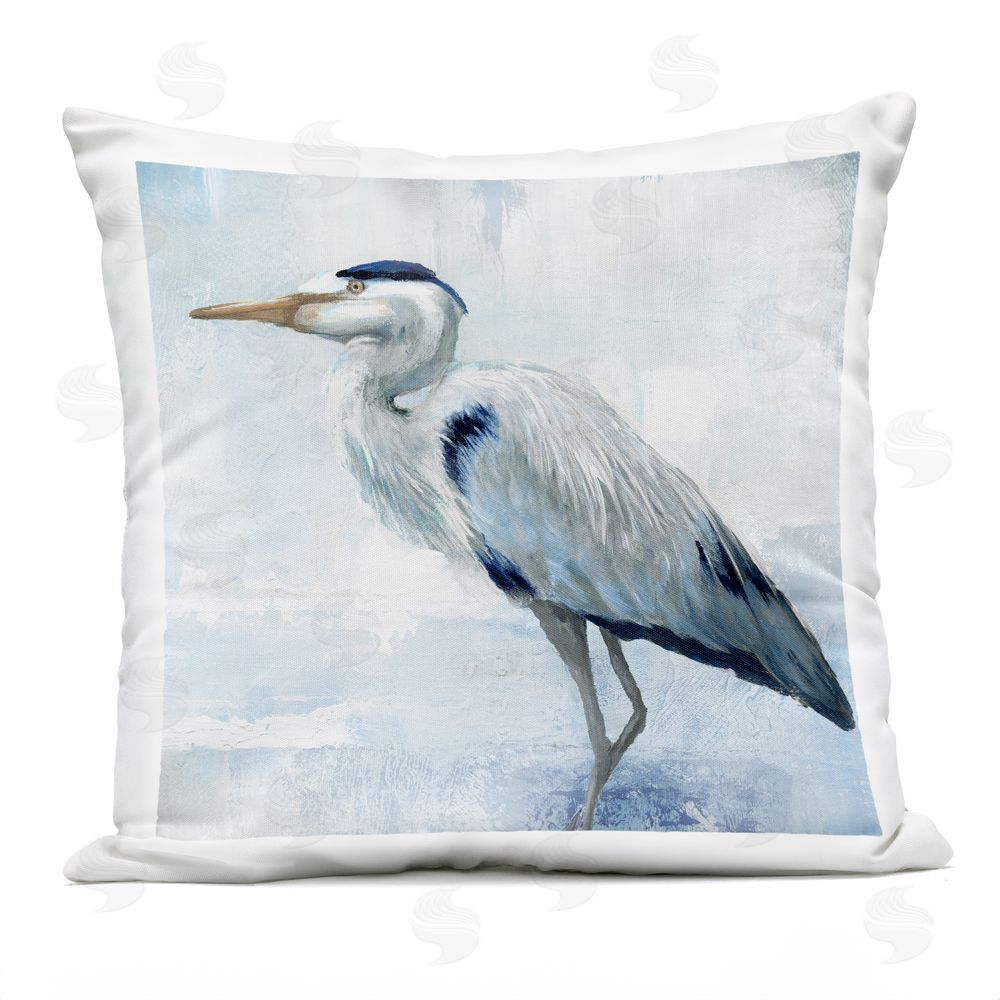 Nan Faded Blue Heron Outdoor Quick-Dry Polyester Square Throw Pillow