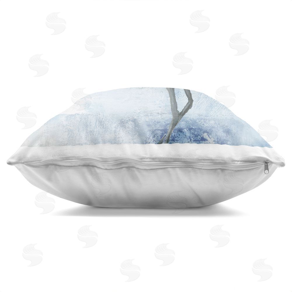 Nan Faded Blue Heron Indoor Plush Polyester Square Throw Pillow Zipper Detail