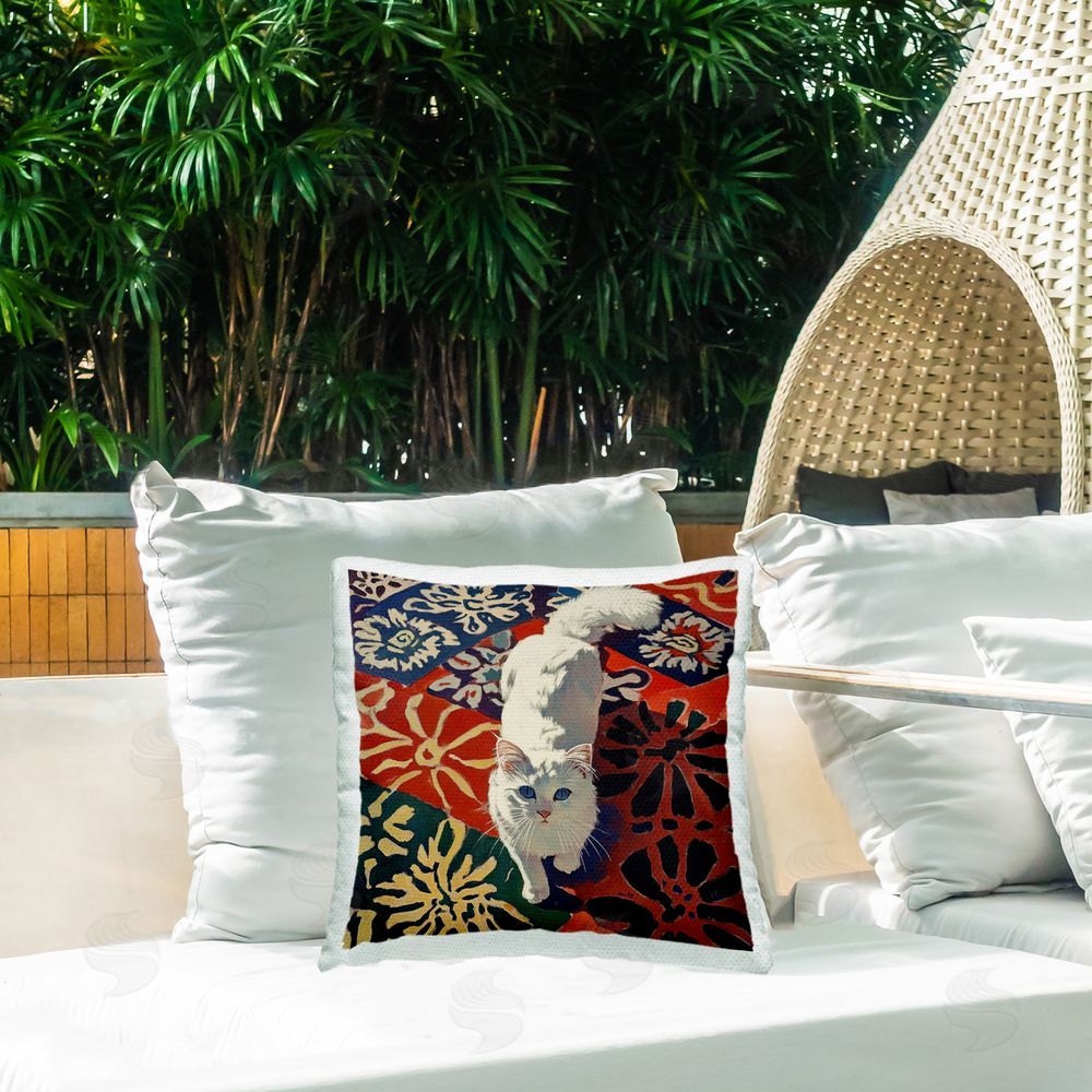 Annabelle Hall Mouse Night White Cat Outdoor Quick-Dry Polyester Printed Square Pillow on Patio