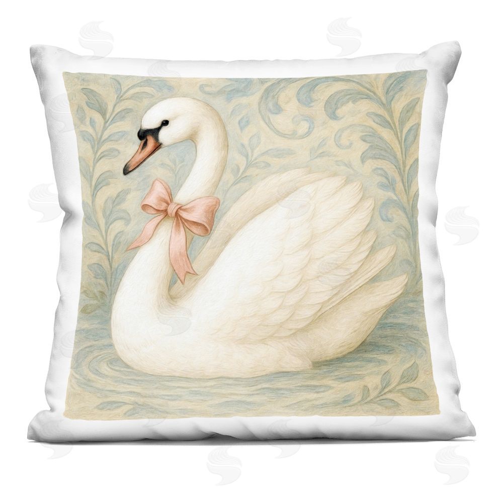 Grotto Studios Vintage Leaves Swan Printed Throw Pillow 