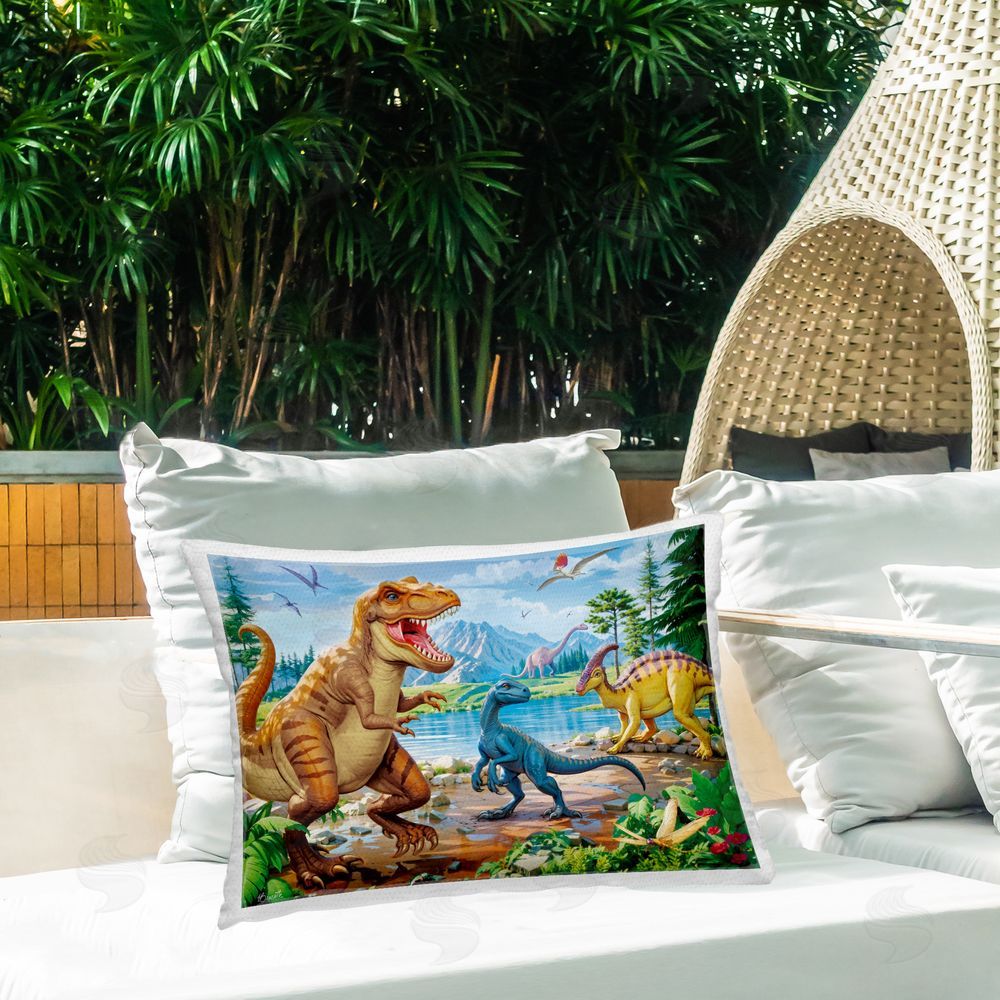 Henriette Chinaglia Lush Jurassic Lakeside Outdoor Quick-Dry Polyester Printed Lumbar Pillow on Patio