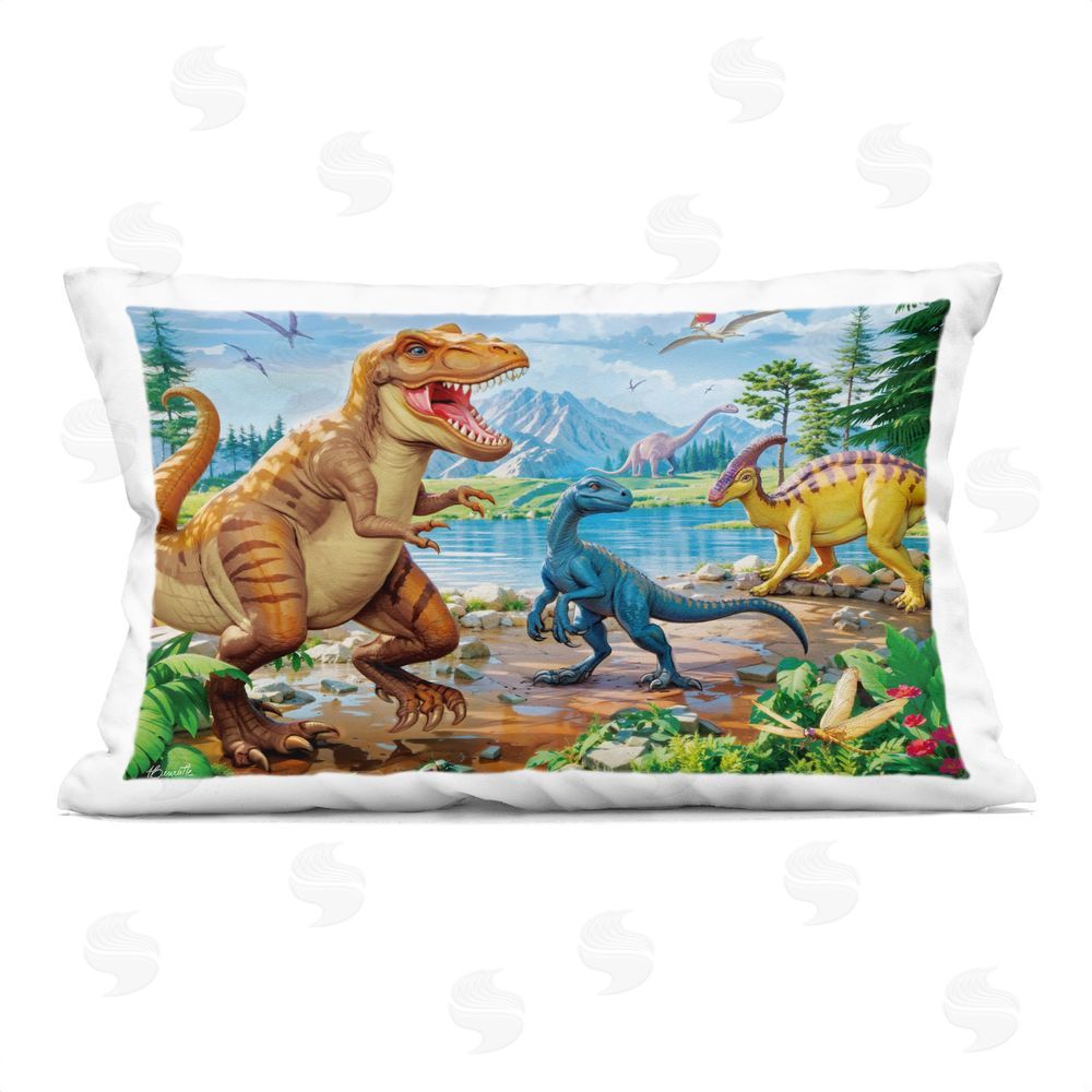 Henriette Chinaglia Lush Jurassic Lakeside Indoor Plush Polyester Lumbar Pillow