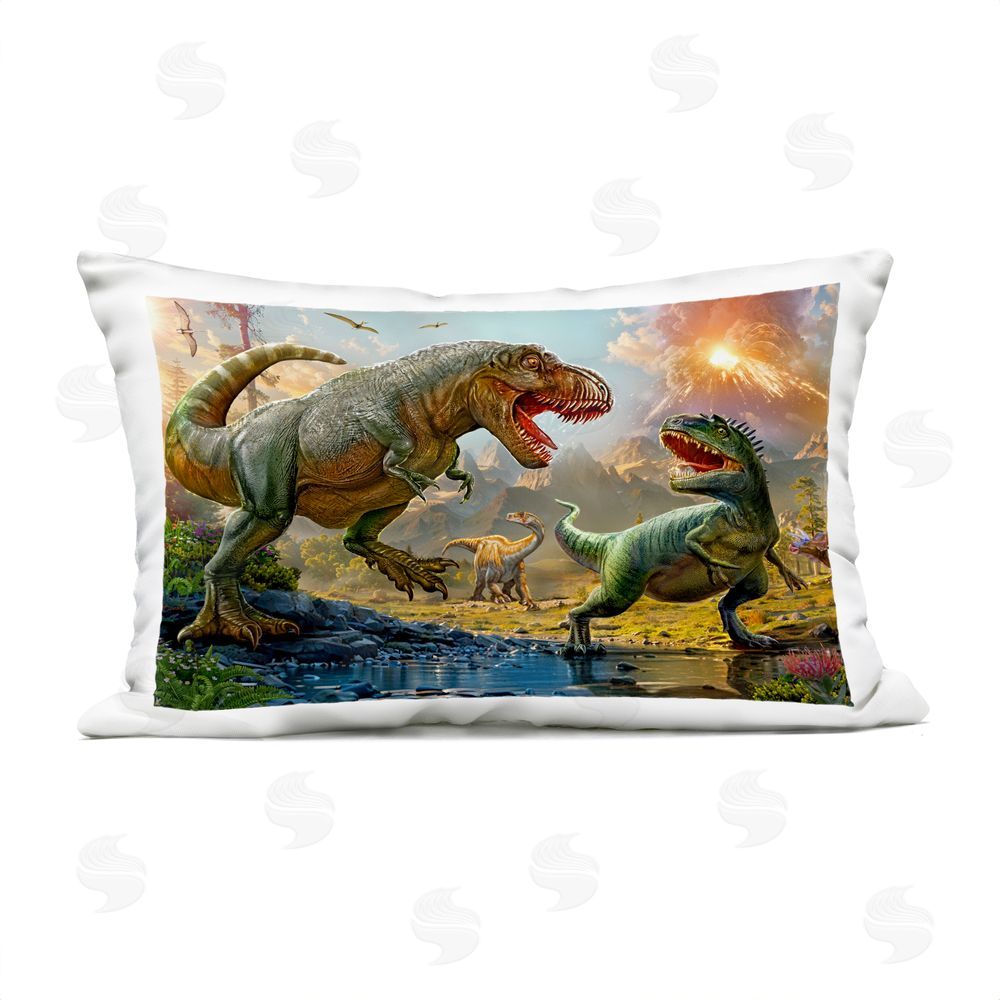 Henriette Chinaglia T-Rex Encounter at Riverbank Outdoor Quick-Dry Polyester Lumbar Pillow