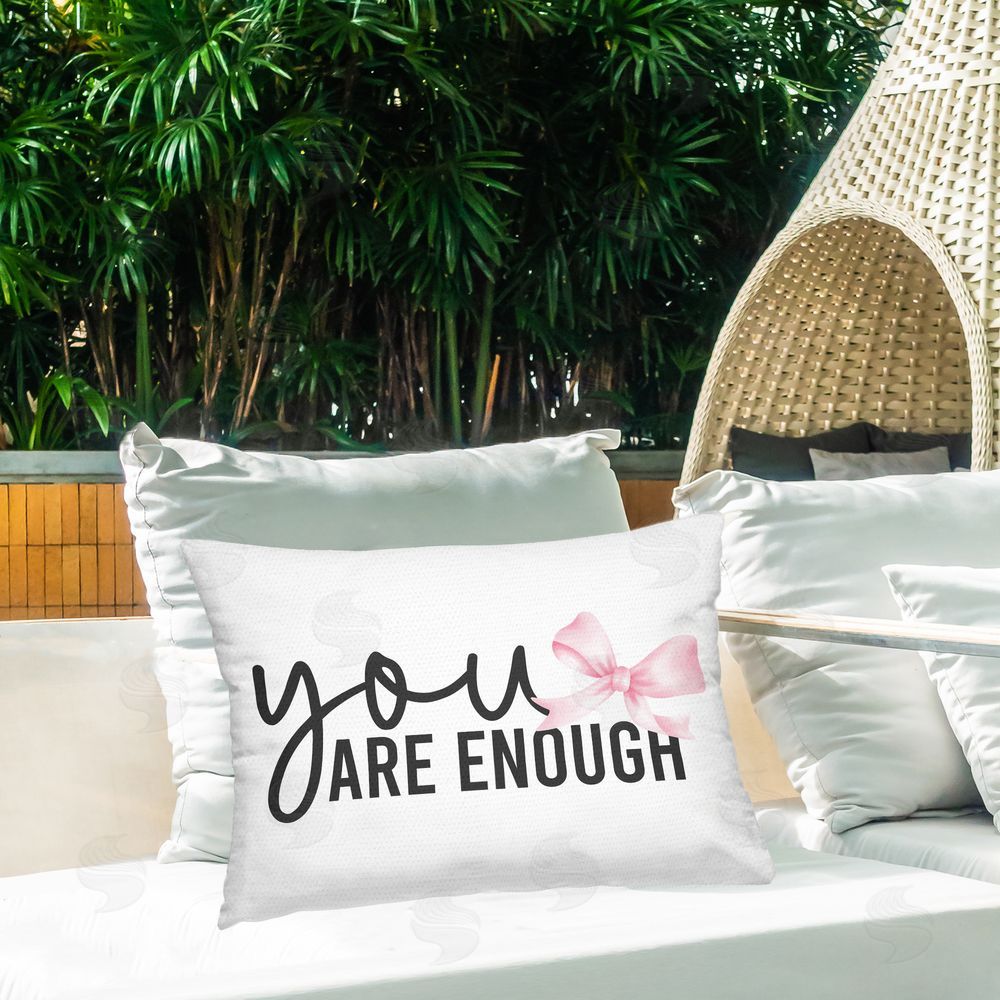 Kim Allen You Are Enough with Ribbon Outdoor Quick-Dry Polyester Printed Lumbar Pillow on Patio