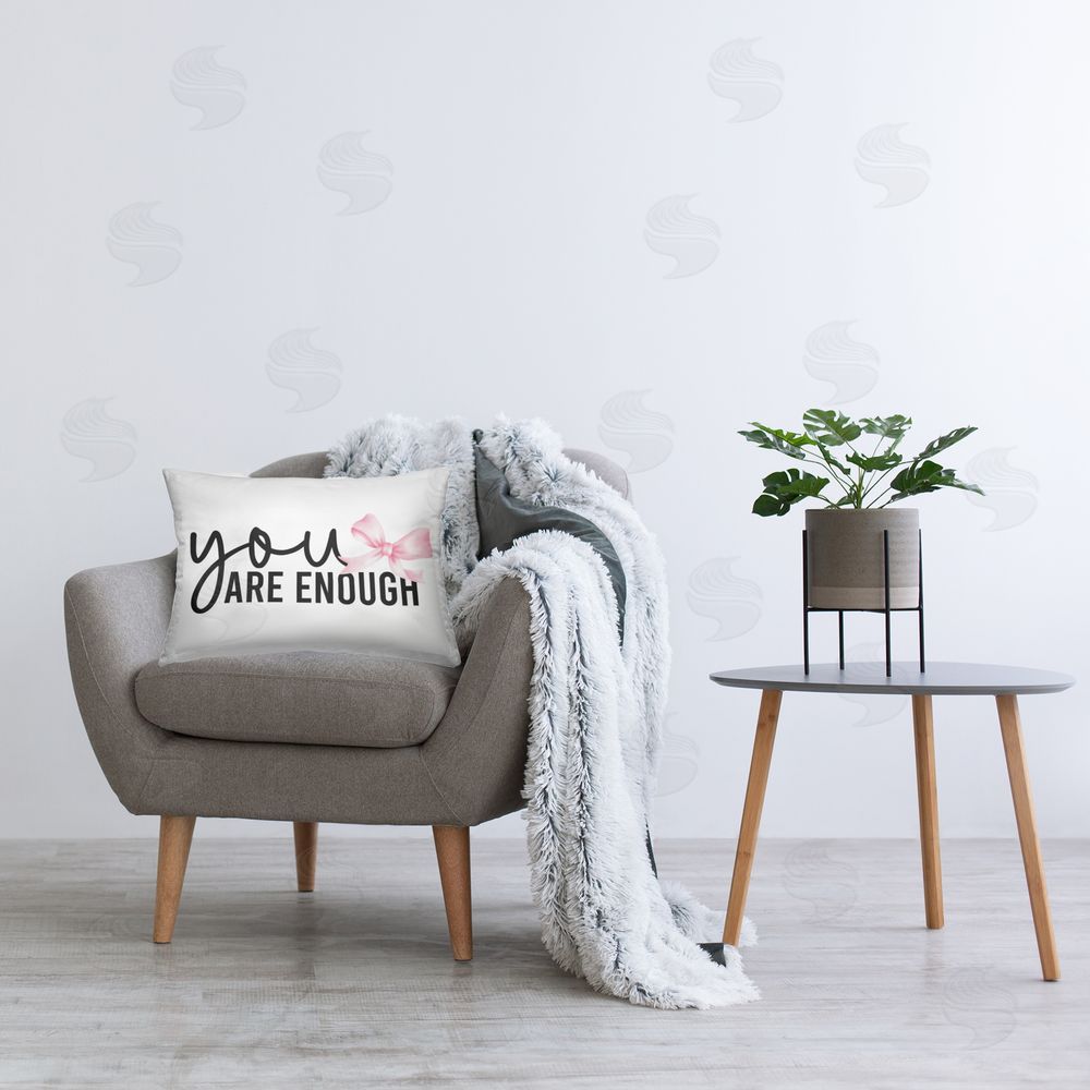 Kim Allen You Are Enough with Ribbon Plush Polyester Printed Lumbar Pillow on Chair