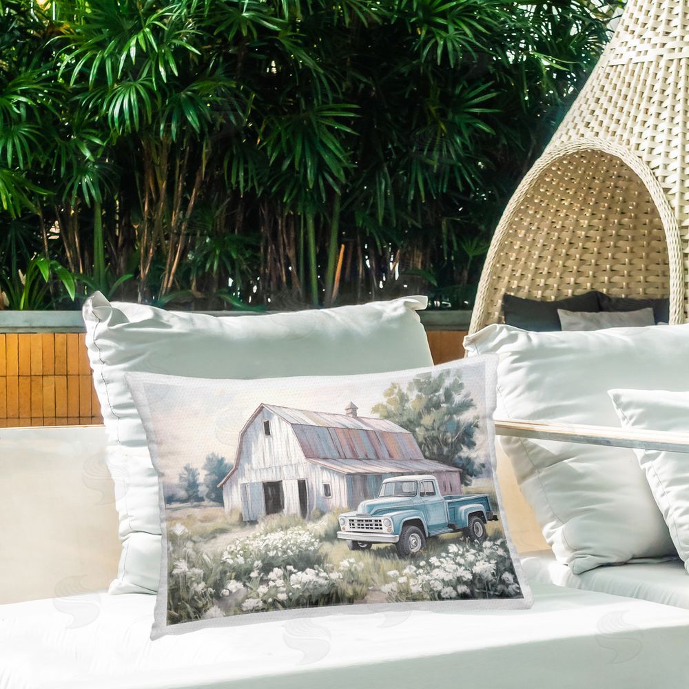 Kim Allen Pastoral Farm Dreams Outdoor Quick-Dry Polyester Printed Lumbar Pillow on Patio