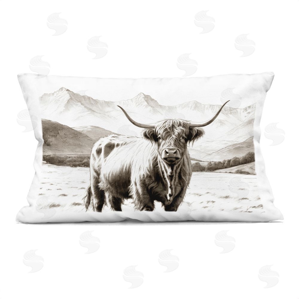 Kim Allen Highland Sepia Sketch Indoor Plush Polyester Lumbar Pillow