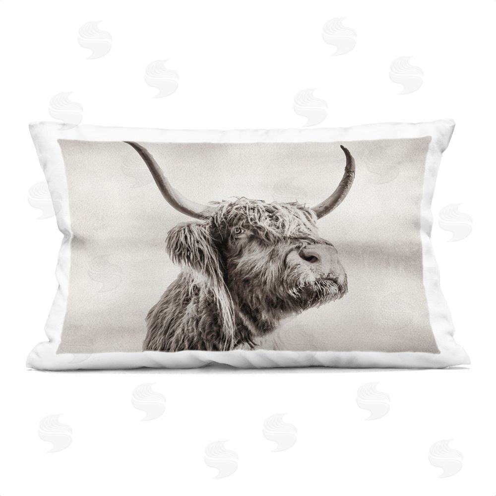 Julia Frost Horned Highland Cow Gazing Indoor Plush Polyester Lumbar Pillow