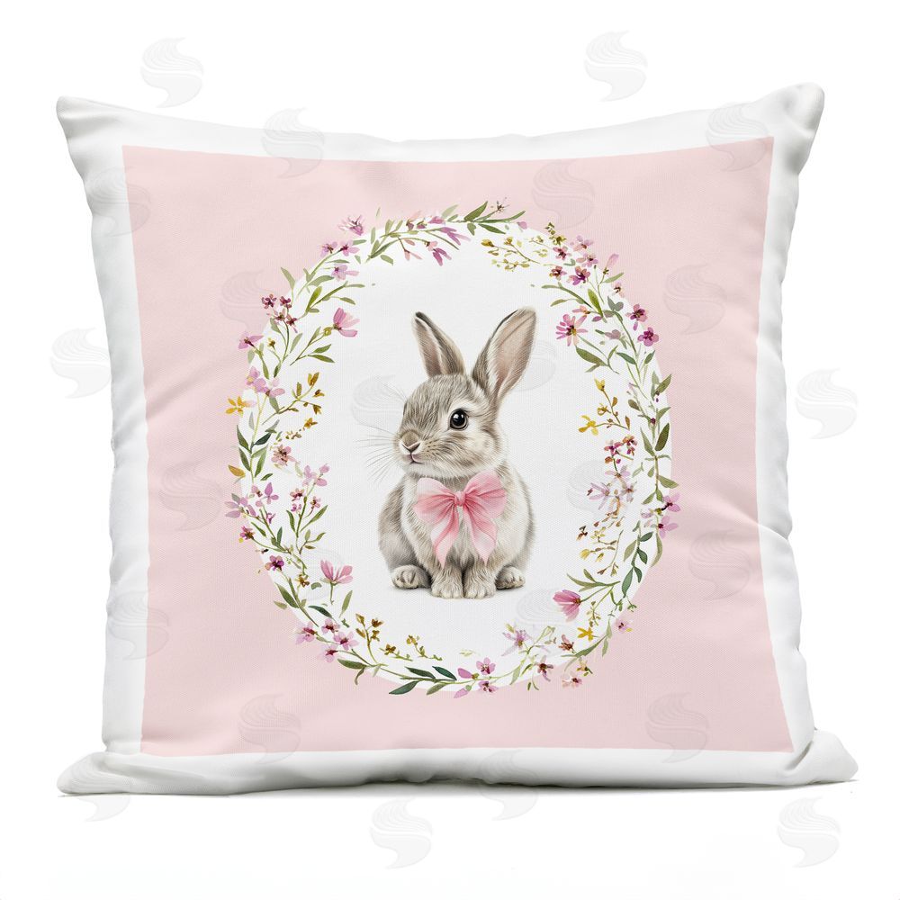 Christine Simpson Art Blush Pink Bunny Square Outdoor Quick-Dry Polyester Throw Pillow