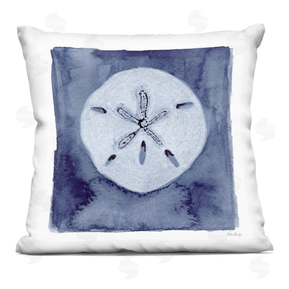 Patti Bishop White Sand Dollar on Indigo Indoor Plush Polyester Square Throw Pillow