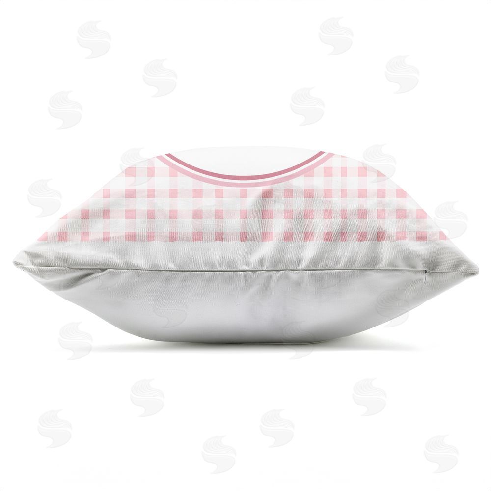 Christine Simpson Art Pink Bow with Circular Gingham Outdoor Quick-Dry Polyester Square Throw Pillow Zipper Detail