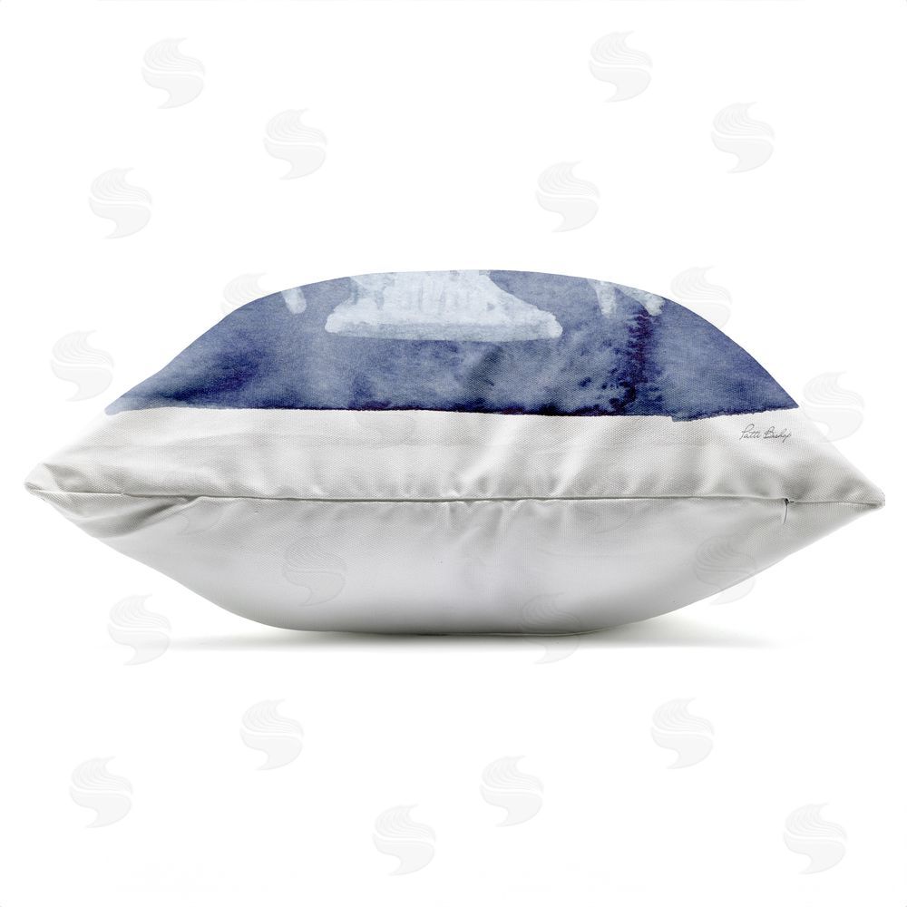 Patti Bishop White Coral on Indigo Outdoor Quick-Dry Polyester Square Throw Pillow Zipper Detail