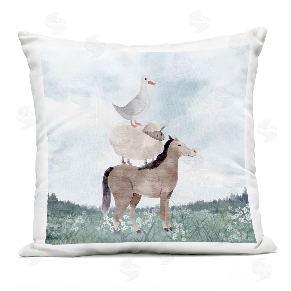 Kim Allen Muted Blue Sky Farm Outdoor Quick-Dry Polyester Square Throw Pillow