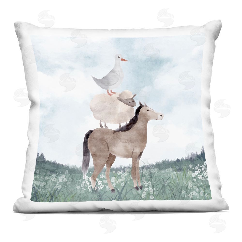 Kim Allen Muted Blue Sky Farm Indoor Plush Polyester Square Throw Pillow