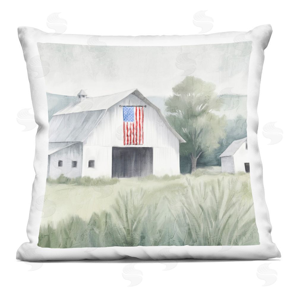 Kim Allen Home USA Flag Barn Indoor Plush Polyester Square Throw Pillow