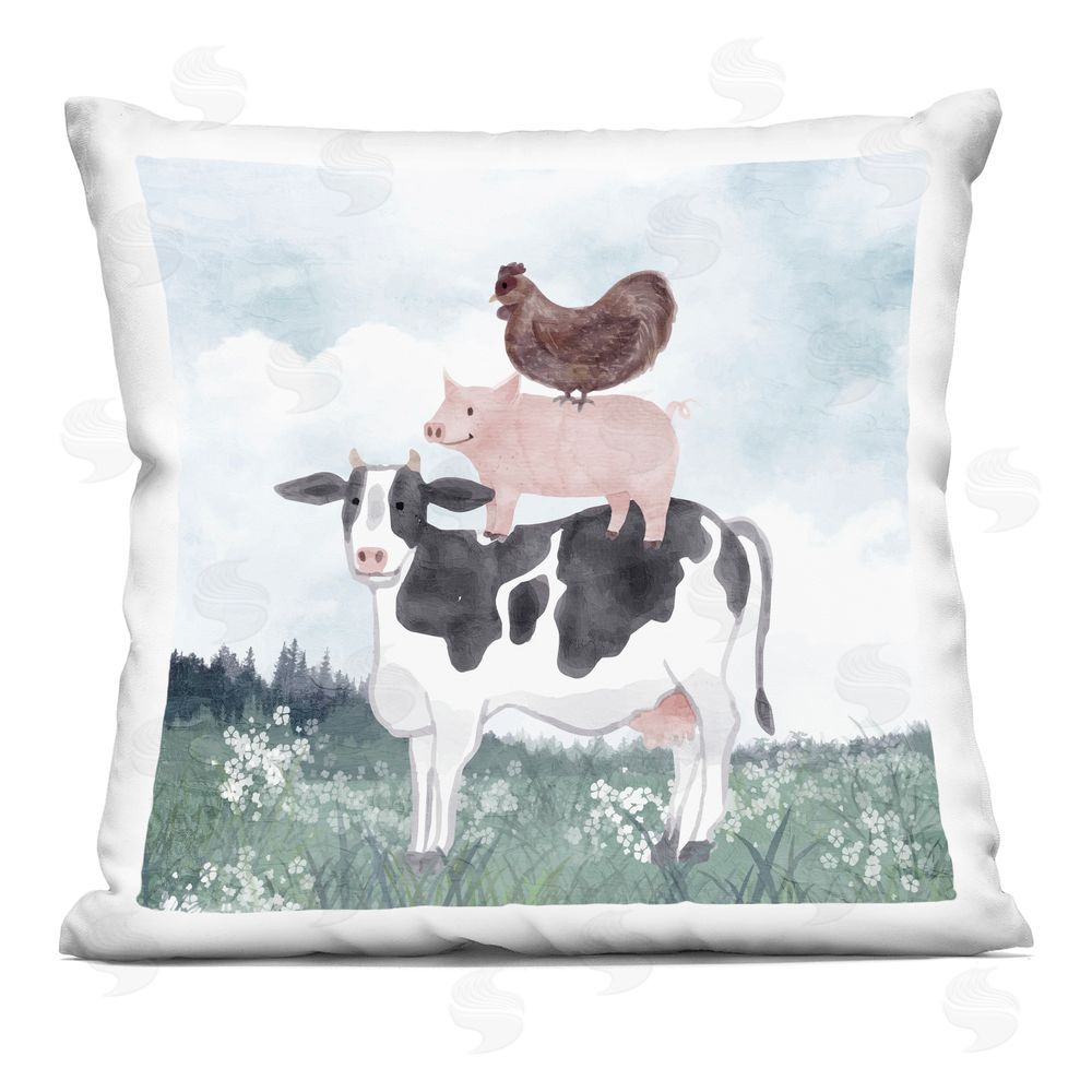 Kim Allen Muted Stacked Farm Animals Indoor Plush Polyester Square Throw Pillow