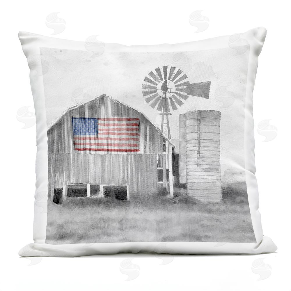 Kim Allen Grandfather's Barn with Flag Outdoor Quick-Dry Polyester Square Throw Pillow